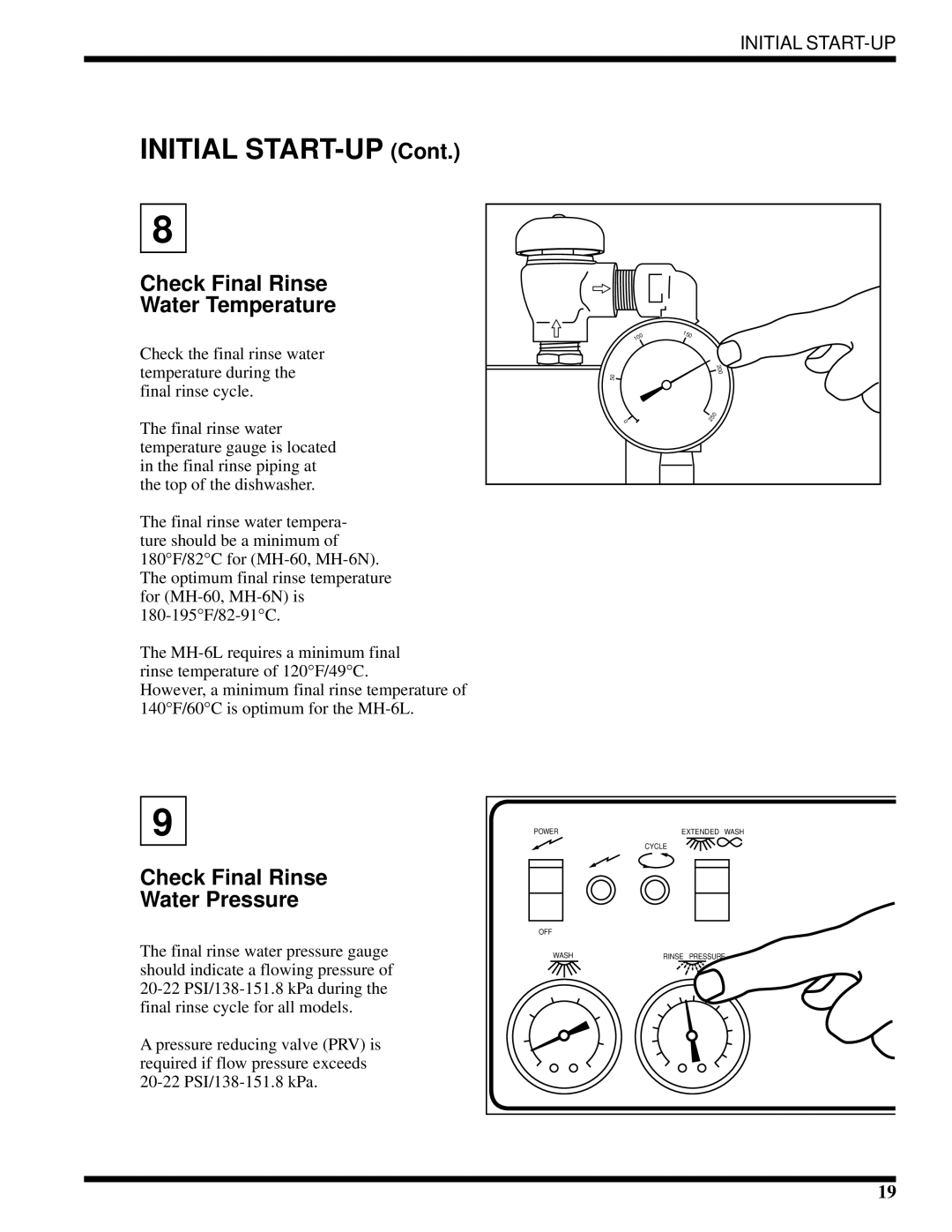 Moyer Diebel MH-6NM3, MH-6LM3, MH-60M3 technical manual Check Final Rinse Water Temperature, Check Final Rinse Water Pressure 