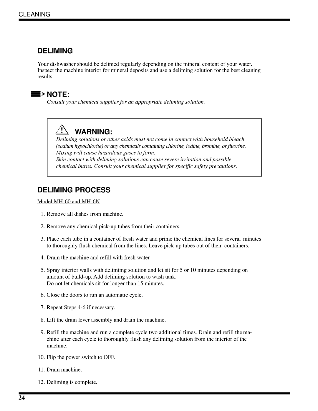 Moyer Diebel MH-60M3, MH-6NM3, MH-6LM3 technical manual Deliming 