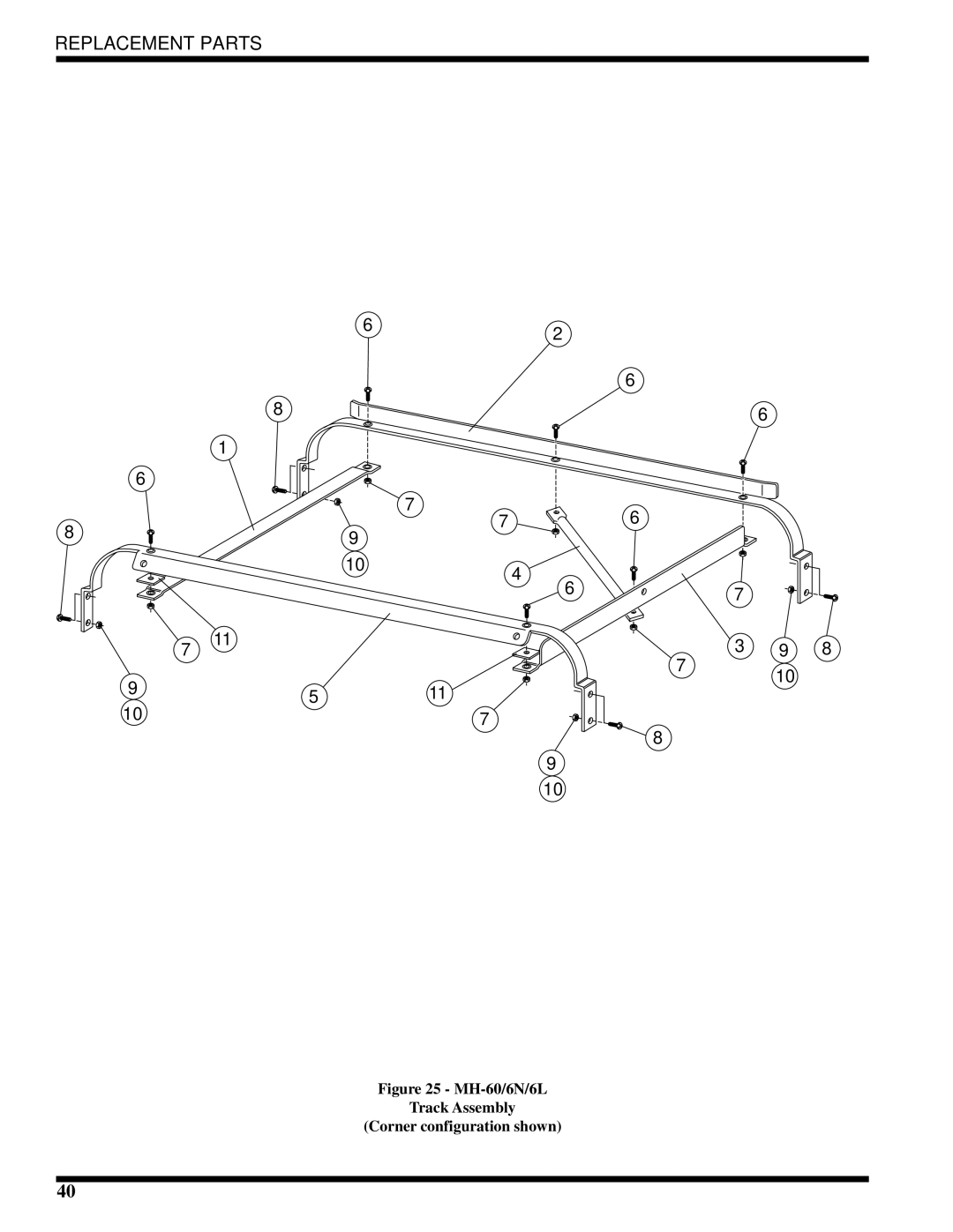 Moyer Diebel MH-6NM3, MH-6LM3, MH-60M3 technical manual MH-60/6N/6L Track Assembly Corner configuration shown 