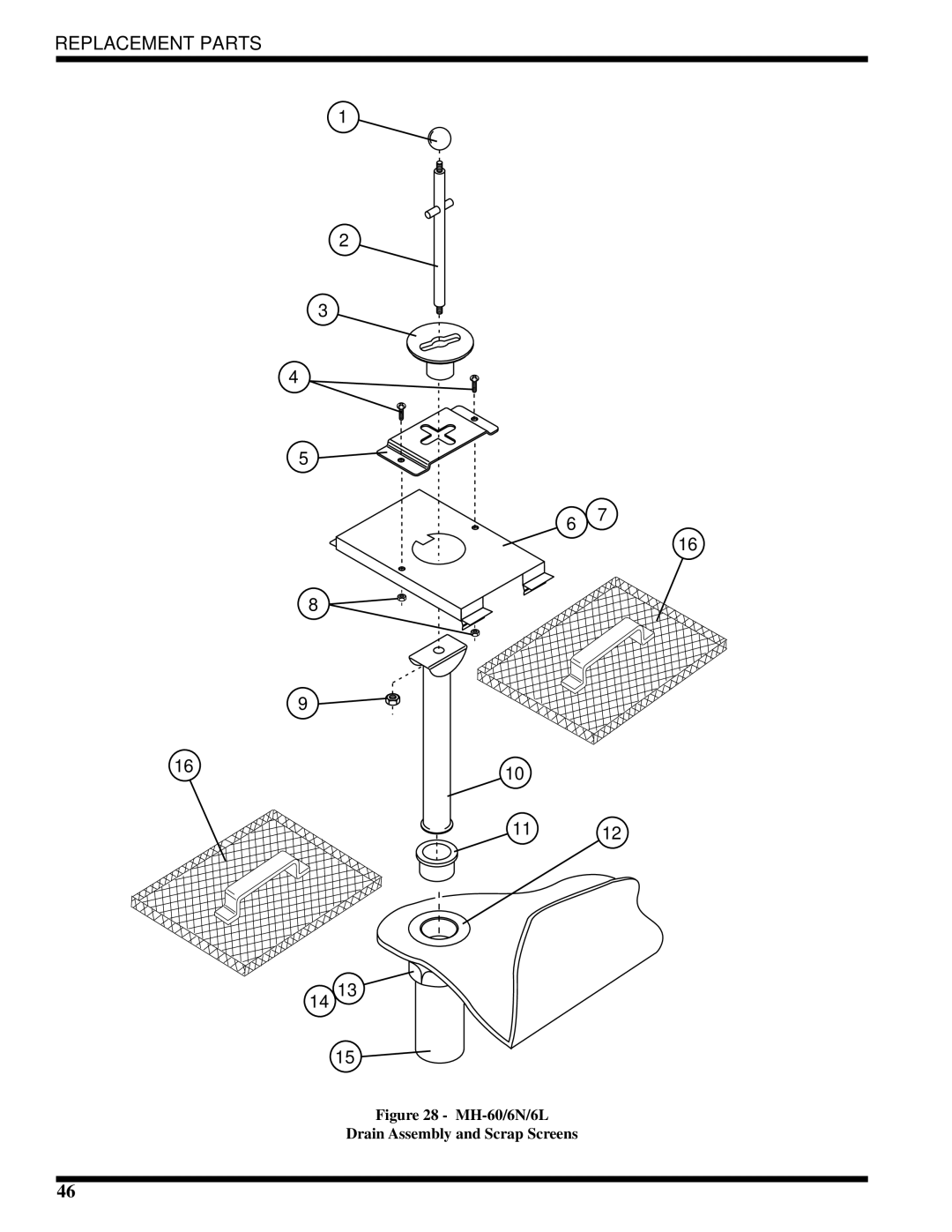 Moyer Diebel MH-6NM3, MH-6LM3, MH-60M3 technical manual MH-60/6N/6L Drain Assembly and Scrap Screens 