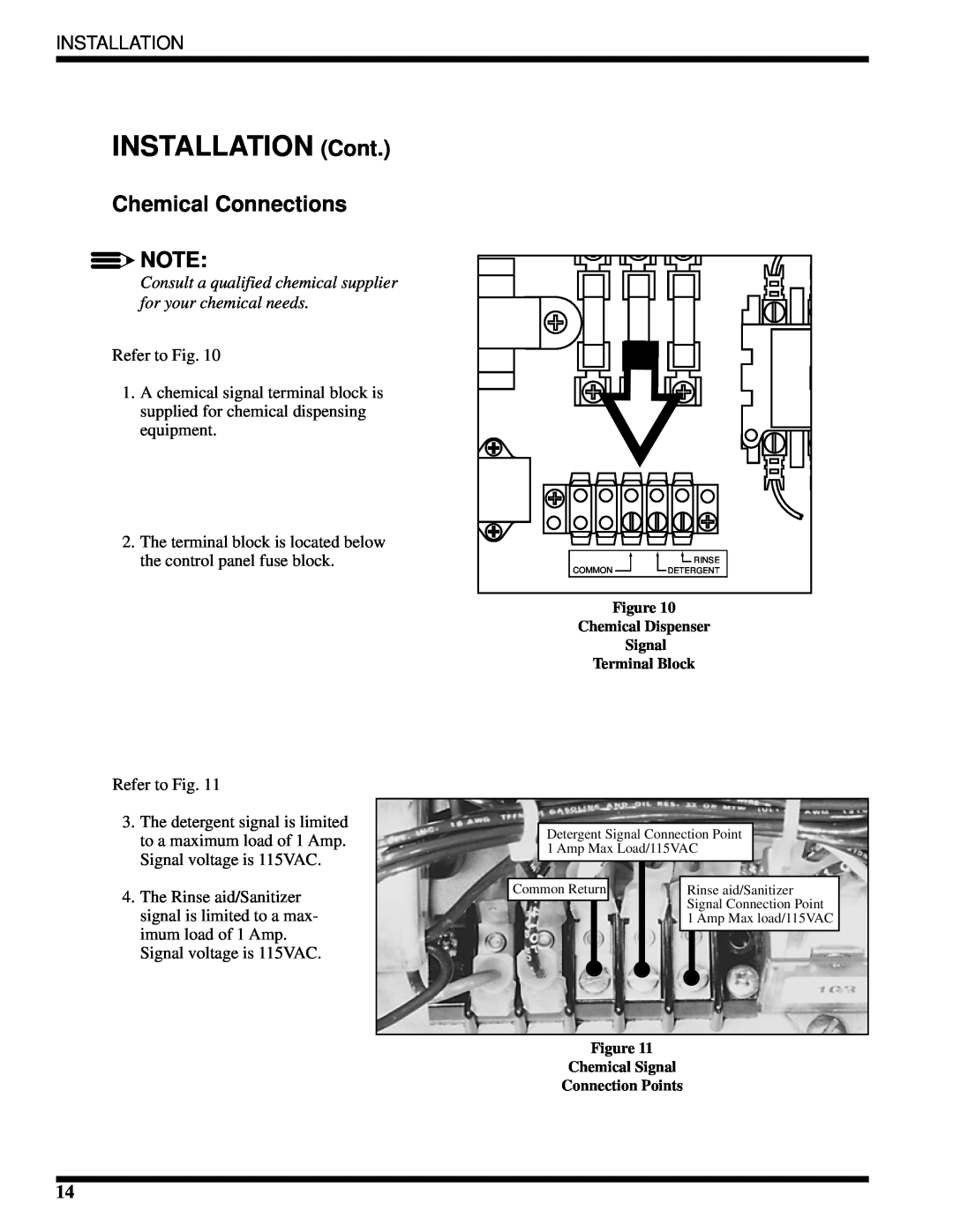 Moyer Diebel MH-6LM3, MH-6NM3, MH-60M3 technical manual Chemical Connections, INSTALLATION Cont, Installation 