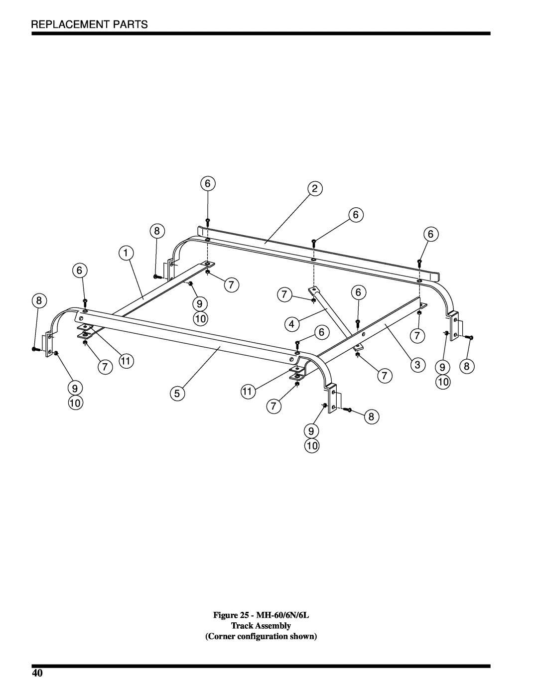 Moyer Diebel MH-6NM3, MH-6LM3, MH-60M3 Replacement Parts, MH-60/6N/6L Track Assembly, Corner configuration shown 