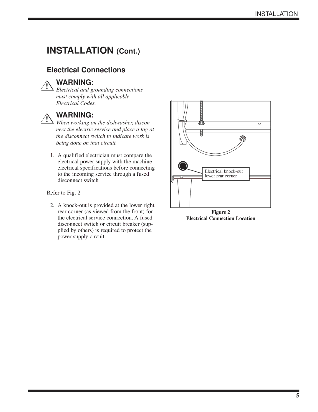 Moyer Diebel MH-6LM5, MH-6NM5, MH-60M5 technical manual Installation, Electrical Connections 