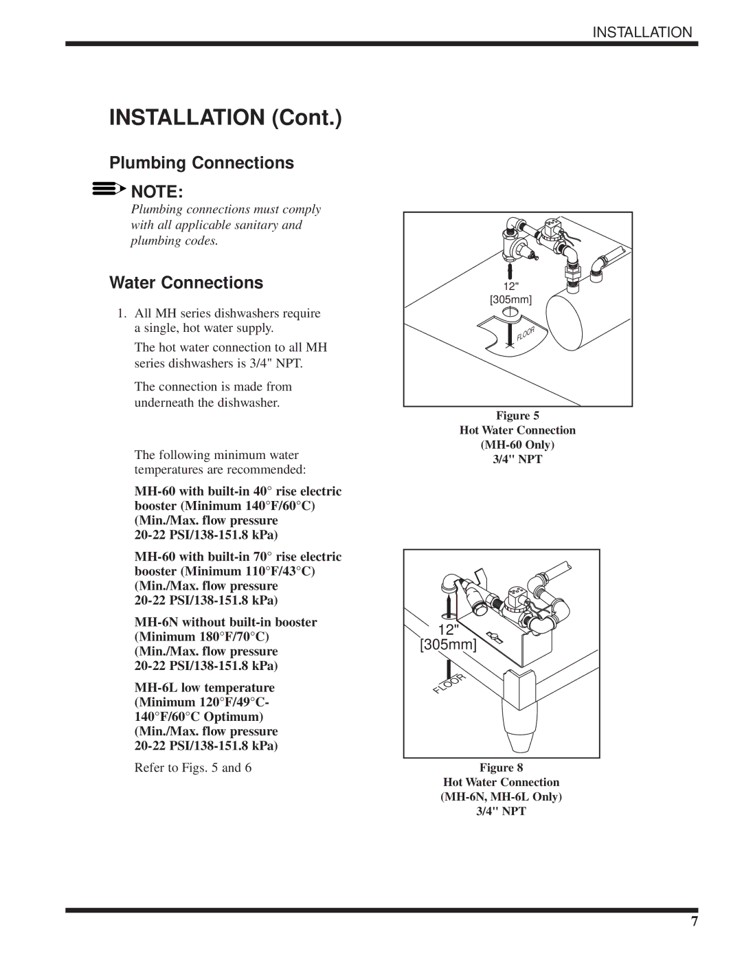 Moyer Diebel MH-6NM5, MH-6LM5, MH-60M5 technical manual Installation, 20-22 PSI/138-151.8 kPa 