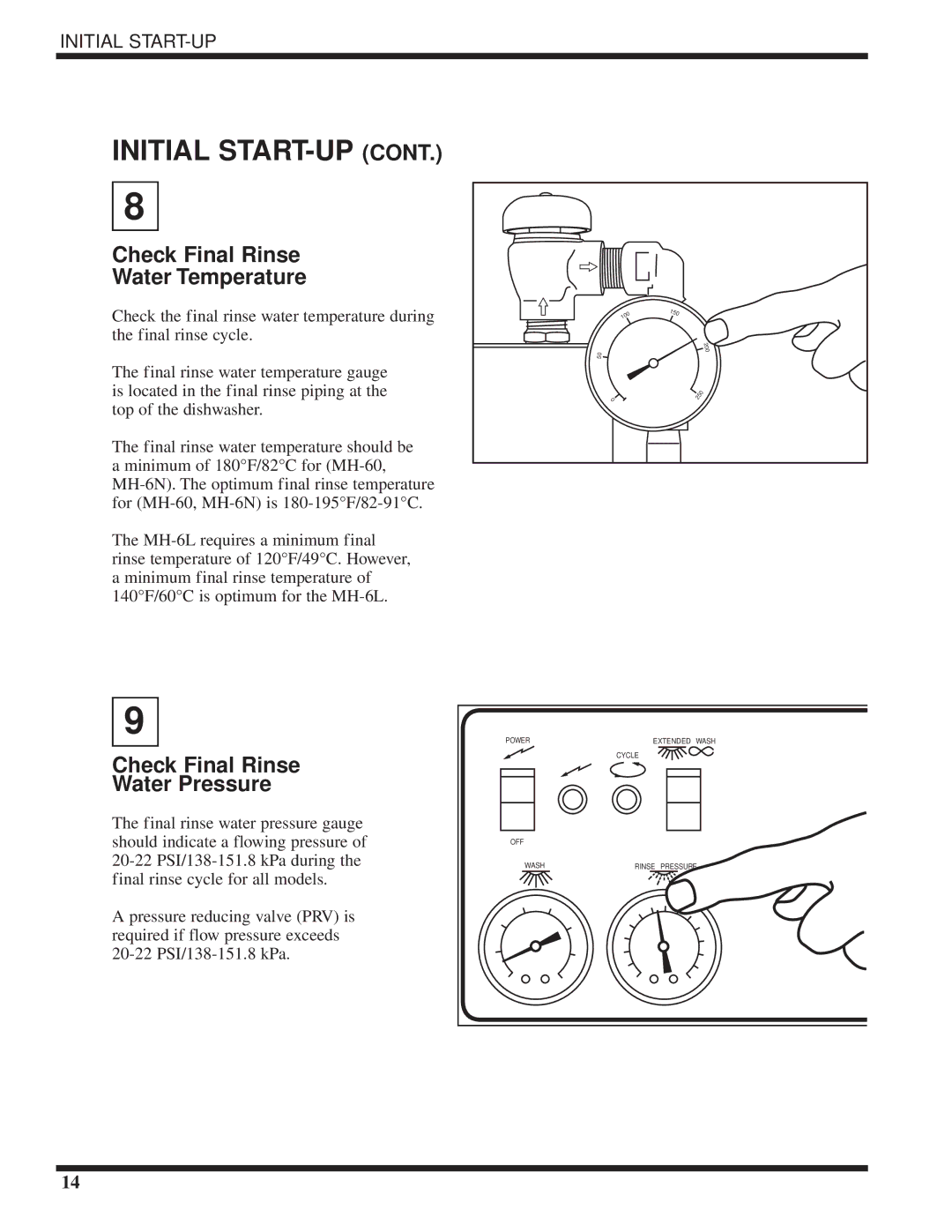 Moyer Diebel MH-6LM5, MH-6NM5, MH-60M5 technical manual Check Final Rinse Water Temperature, Check Final Rinse Water Pressure 