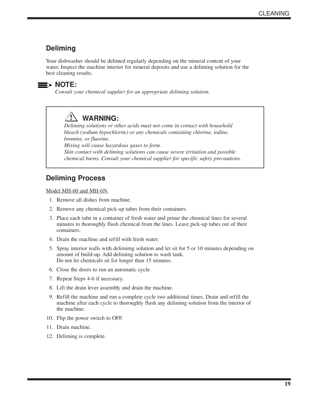 Moyer Diebel MH-6NM5, MH-6LM5, MH-60M5 technical manual Deliming Process 