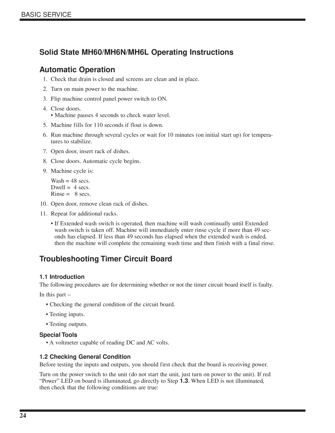 Moyer Diebel MH-60M5, MH-6NM5, MH-6LM5 technical manual Troubleshooting Timer Circuit Board, Introduction 