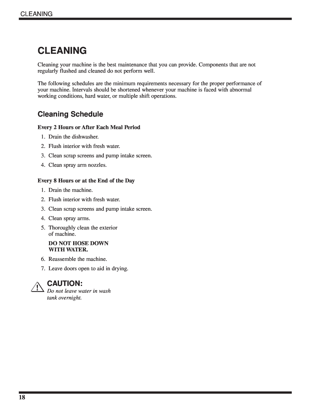 Moyer Diebel MH-60M5, MH-6NM5, MH-6LM5 technical manual Cleaning Schedule, Every 2 Hours or After Each Meal Period 