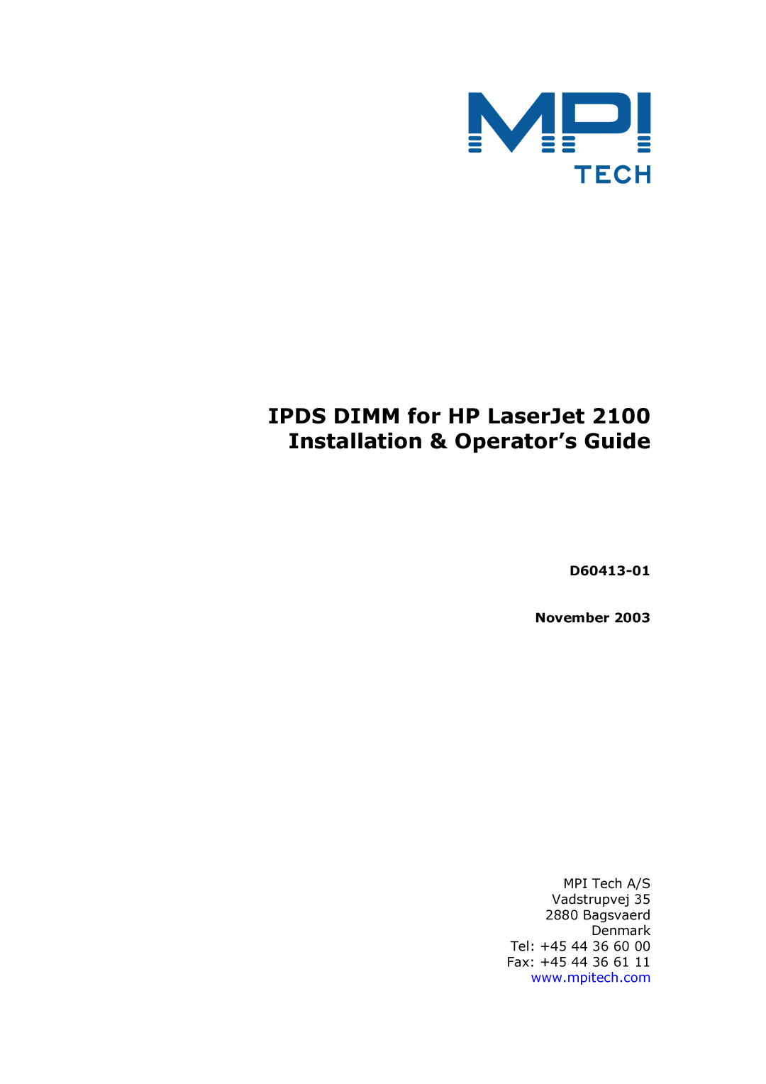 MPI Technologies 2100 manual D60413-01 November 