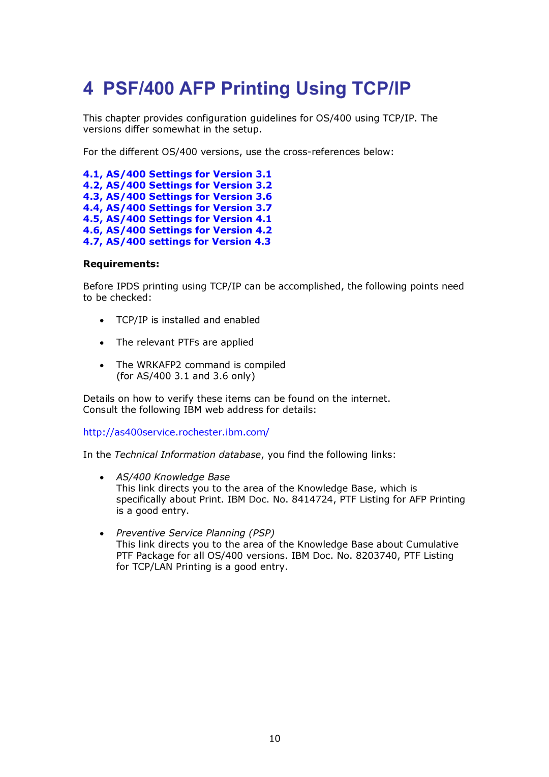 MPI Technologies 2100 manual PSF/400 AFP Printing Using TCP/IP, Requirements 