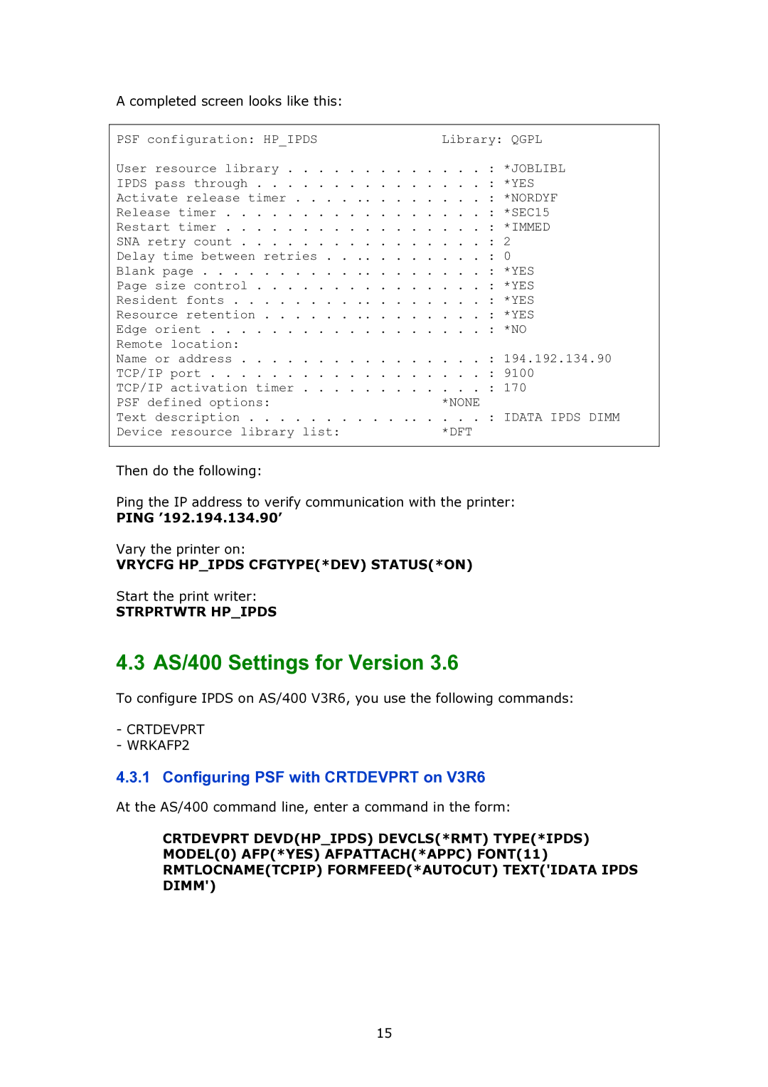 MPI Technologies 2100 manual Configuring PSF with Crtdevprt on V3R6 