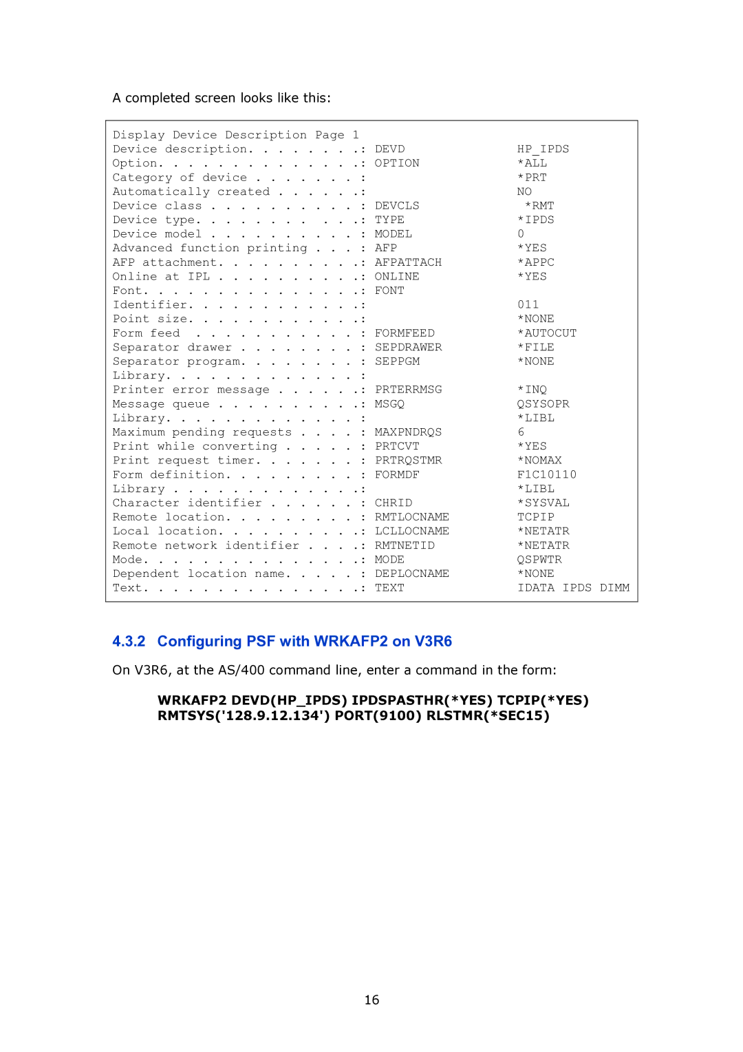 MPI Technologies 2100 manual Configuring PSF with WRKAFP2 on V3R6 