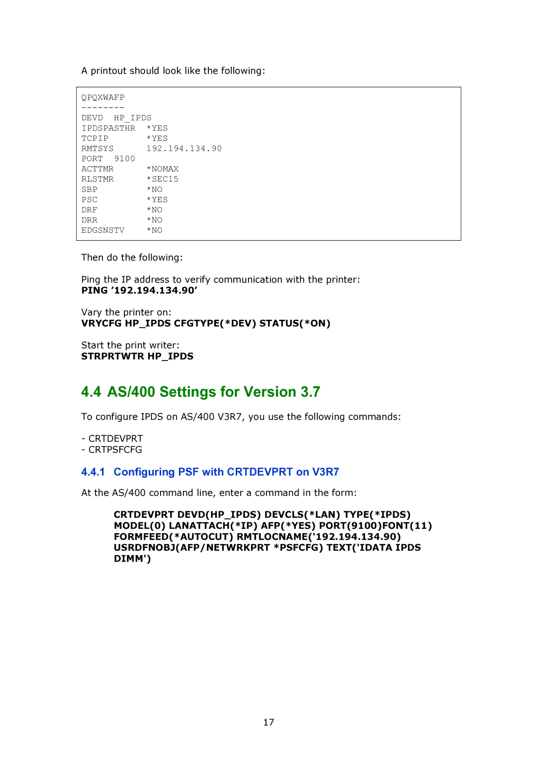 MPI Technologies 2100 manual Configuring PSF with Crtdevprt on V3R7 