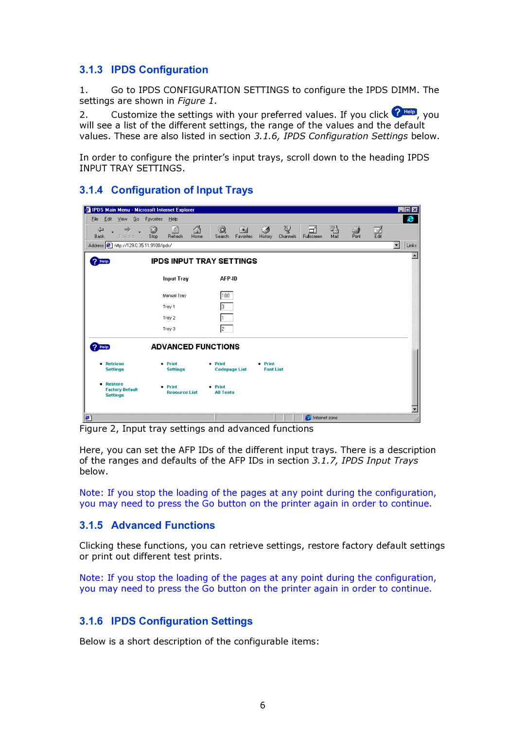 MPI Technologies 2100 manual Configuration of Input Trays, Advanced Functions, Ipds Configuration Settings 