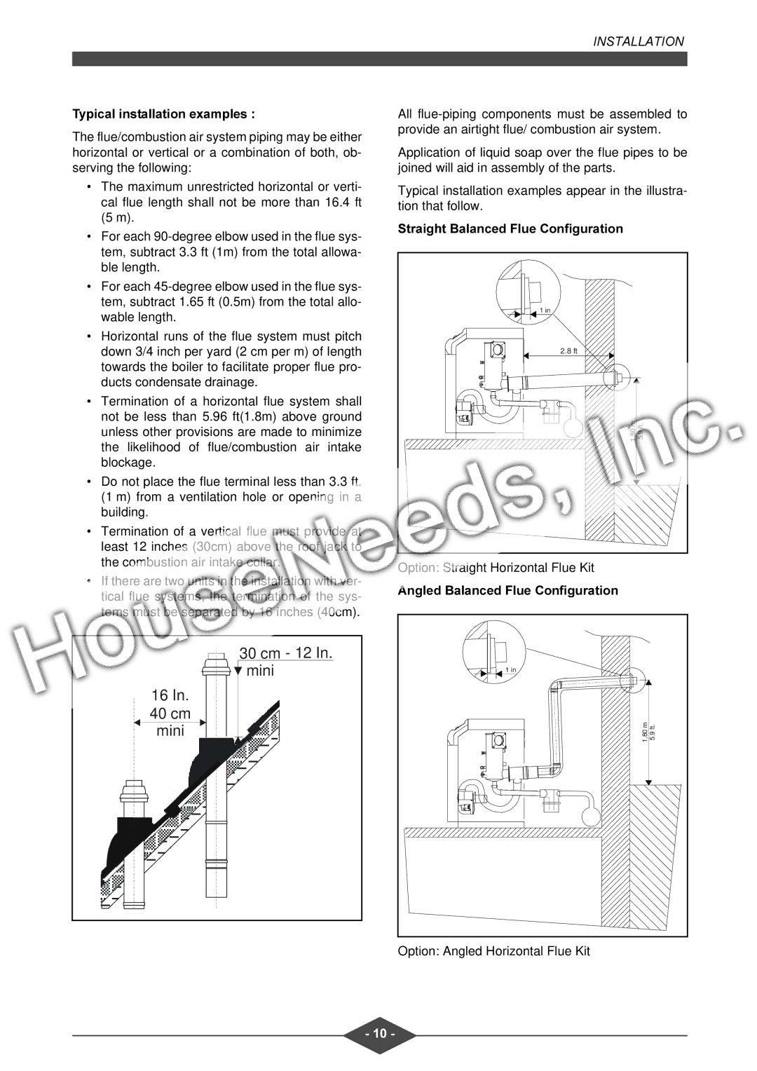 MPI Technologies FCX Slfdolqvwdoodwlrqhdpsohv, Option Straight Horizontal Flue Kit, Option Angled Horizontal Flue Kit 