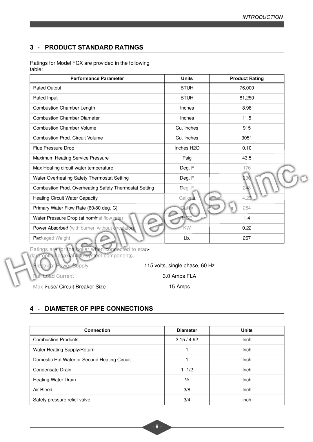 MPI Technologies 3528&767$1$55$7,1*6, $07523,3&211&7,216, Ratings for Model FCX are provided in the following table 