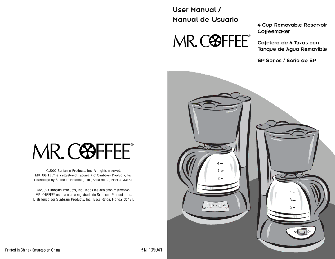 Mr. Coffee 109041 user manual Manual de Usuario 