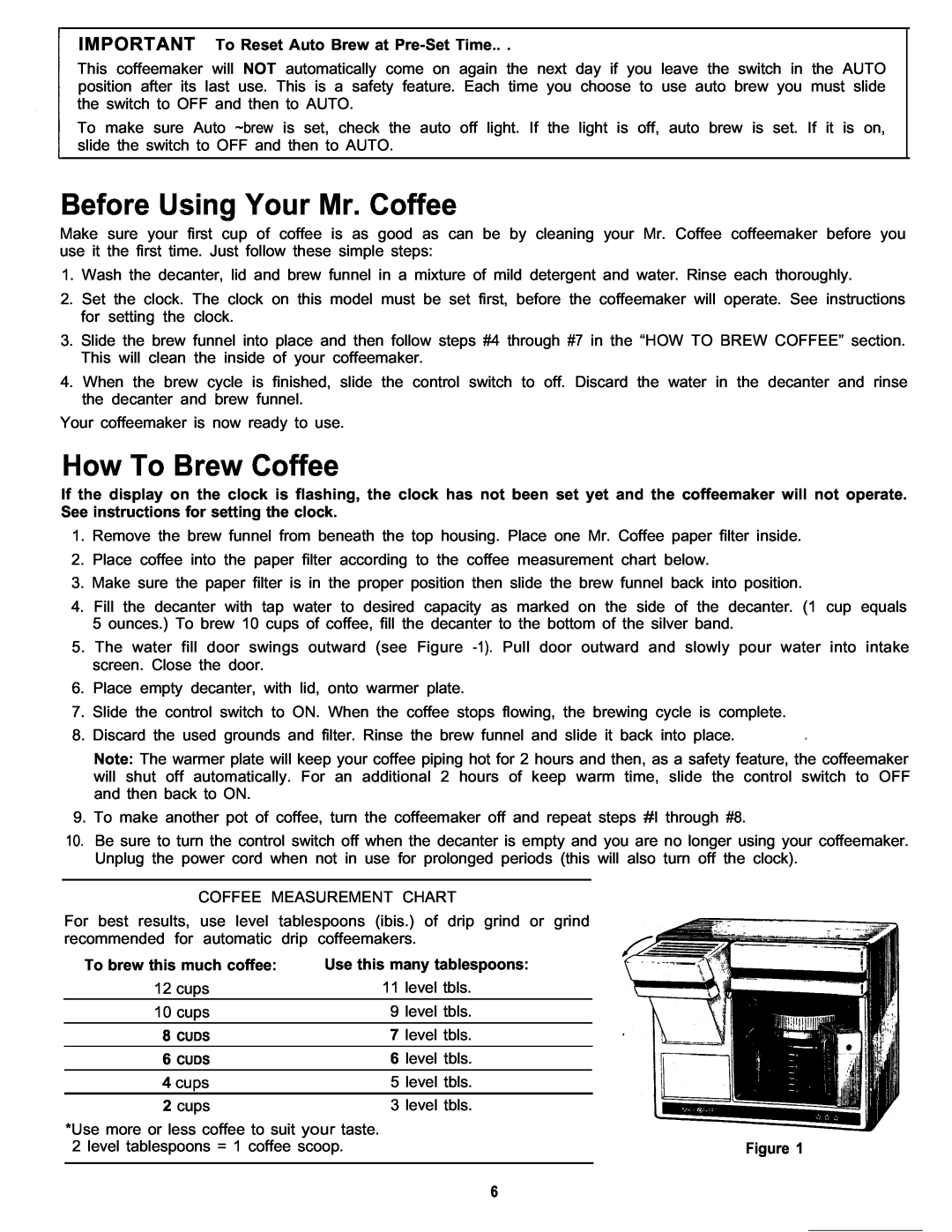 Mr. Coffee 403 Series manual Before Using Your Mr. Coffee, How To Brew Coffee, IMPORTANT To Reset Auto Brew at Pre-SetTime 
