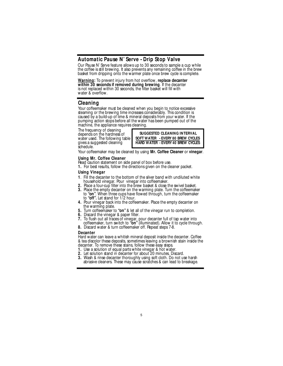 Mr. Coffee AD SERIES operating instructions Automatic Pause N’ Serve Drip Stop Valve, Cleaning 