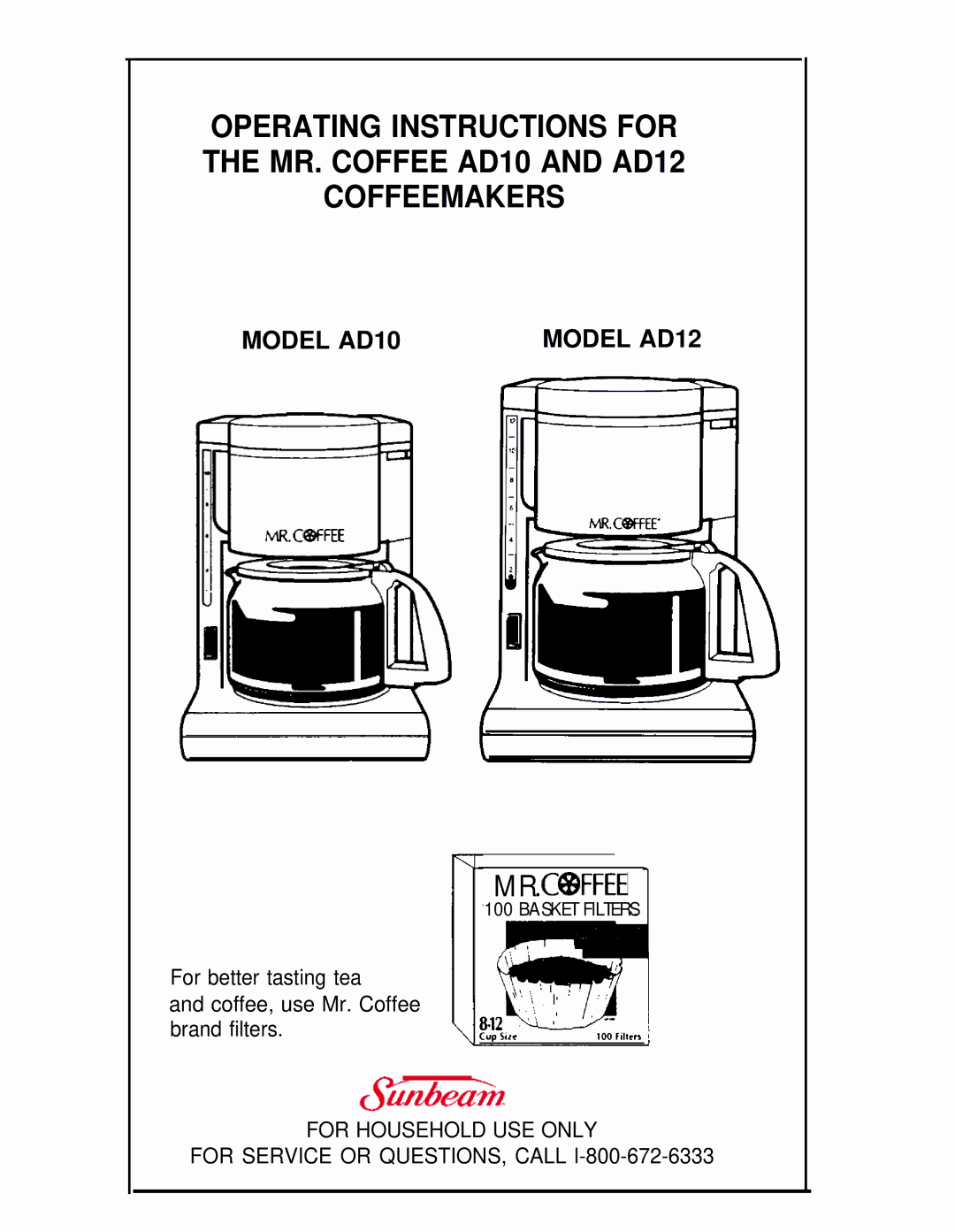 Mr. Coffee AD10 AND AD12 manual Coffeemakers 