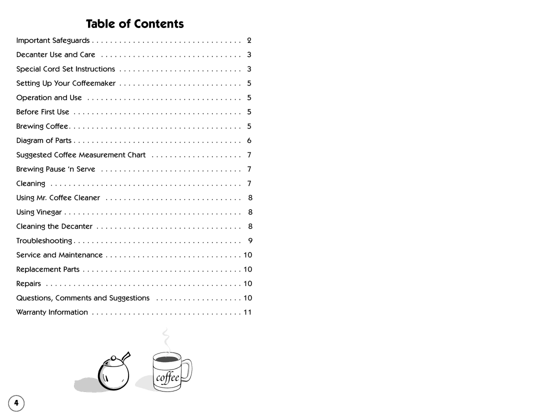 Mr. Coffee AR5, AR4 user manual Coffee 