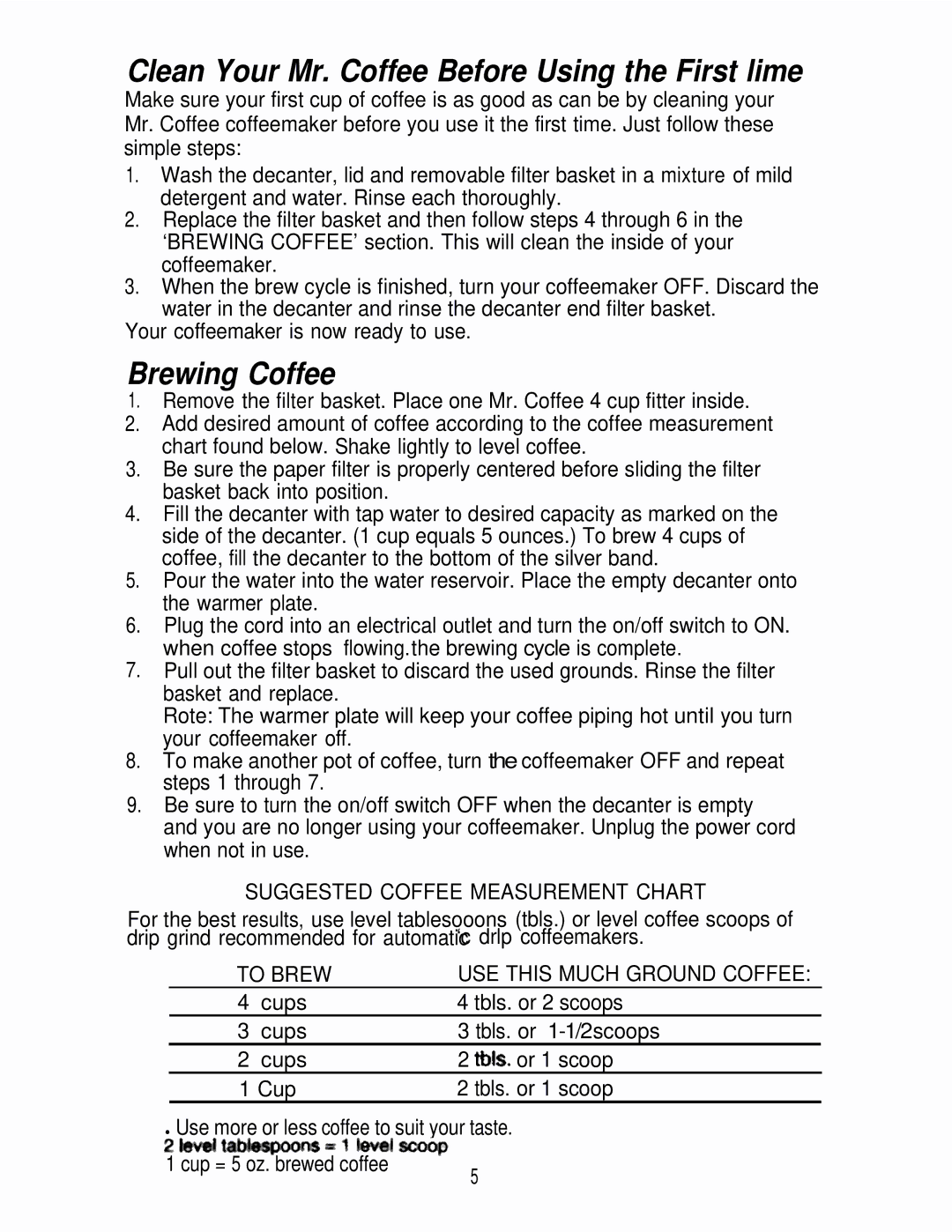 Mr. Coffee BL4, BL5, BL6 manual Clean Your Mr. Coffee Before Using the First lime, Brewing Coffee 