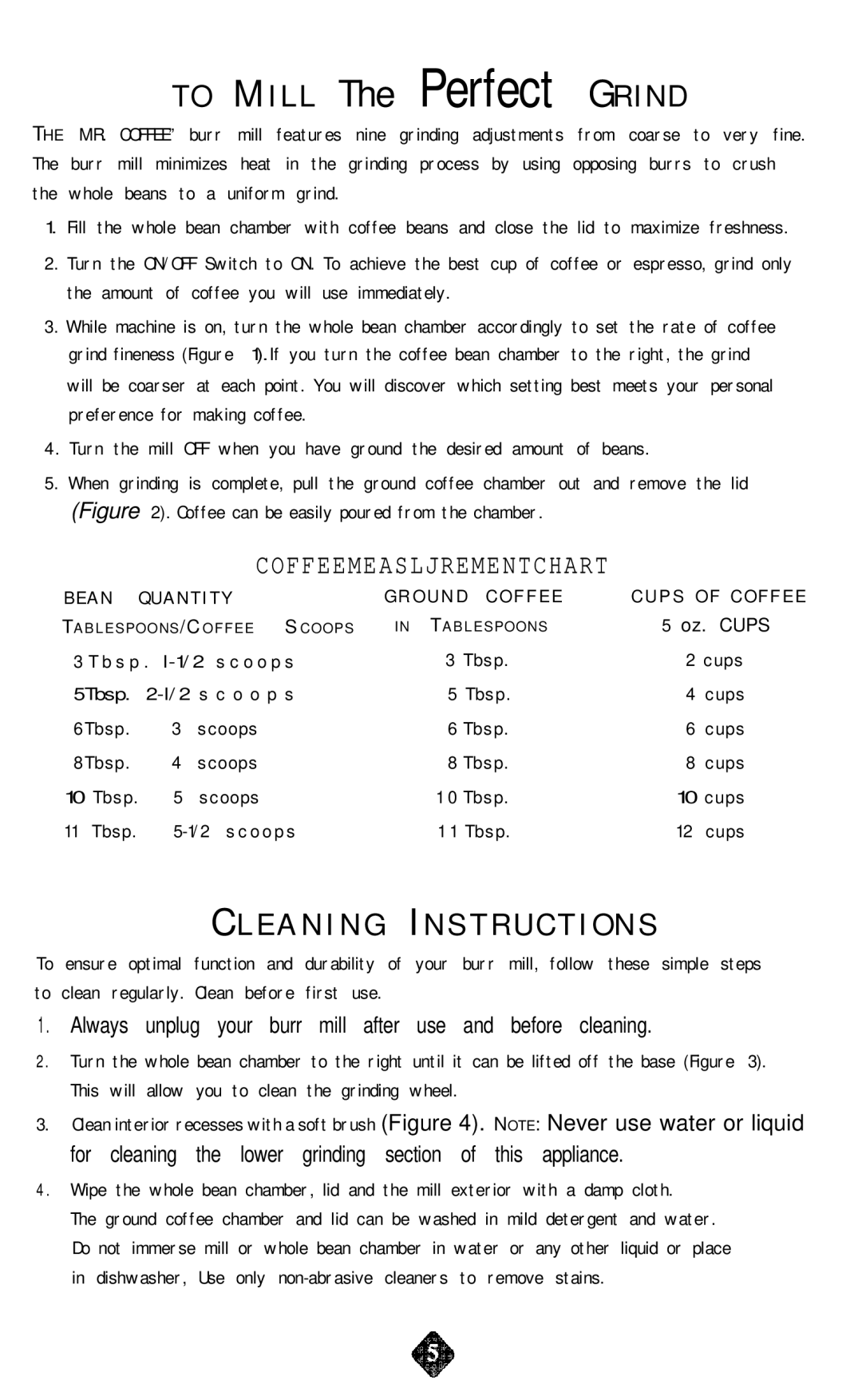 Mr. Coffee BM Series Always unplug your burr mill after use and before cleaning, For Cleaning, Section This appliance 