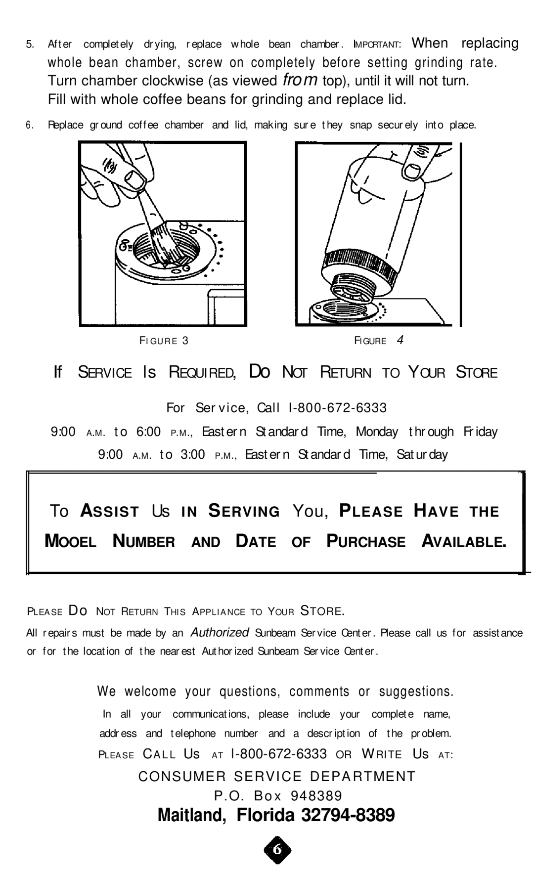 Mr. Coffee BM Series instruction manual Fill with whole coffee beans for grinding and replace lid 