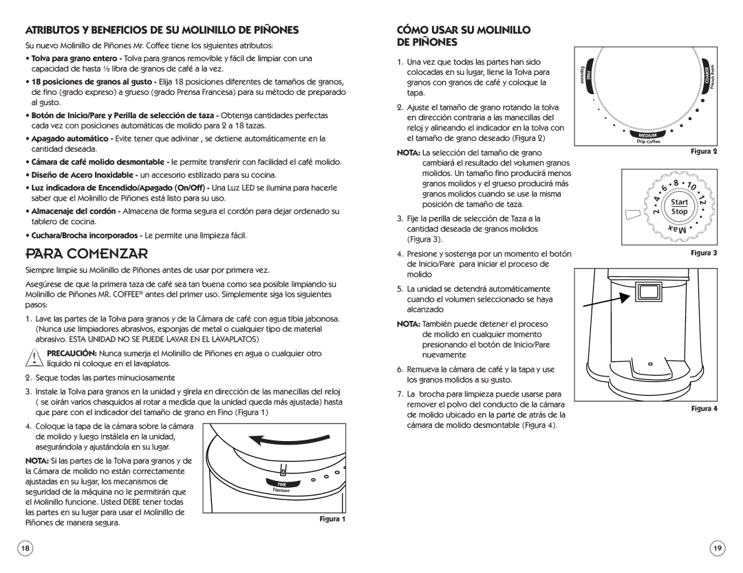 Mr. Coffee BMH Para comenzar, Atributos Y Beneficios DE SU Molinillo DE Piñones, Cómo usar su Molinillo de Piñones 