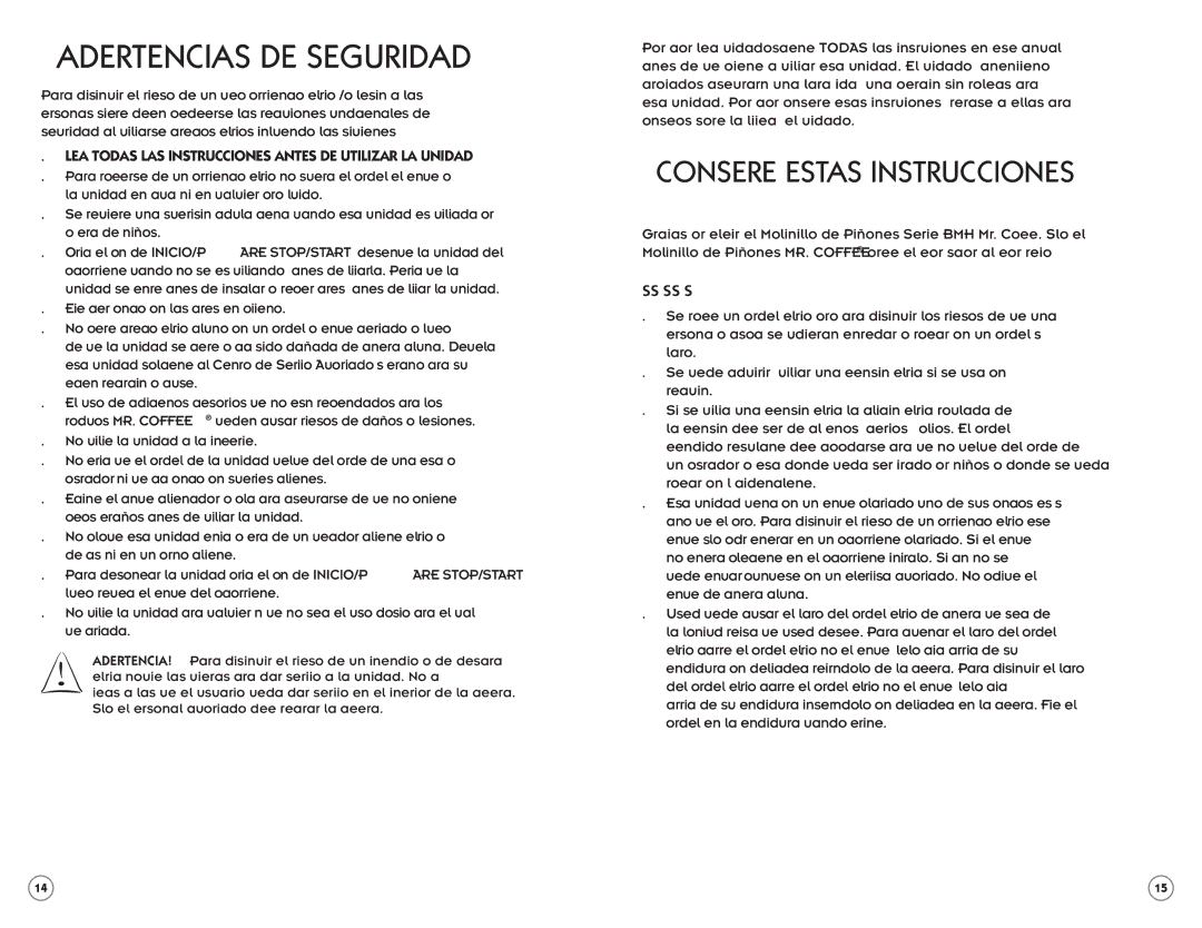 Mr. Coffee BMH user manual Advertencias DE Seguridad 