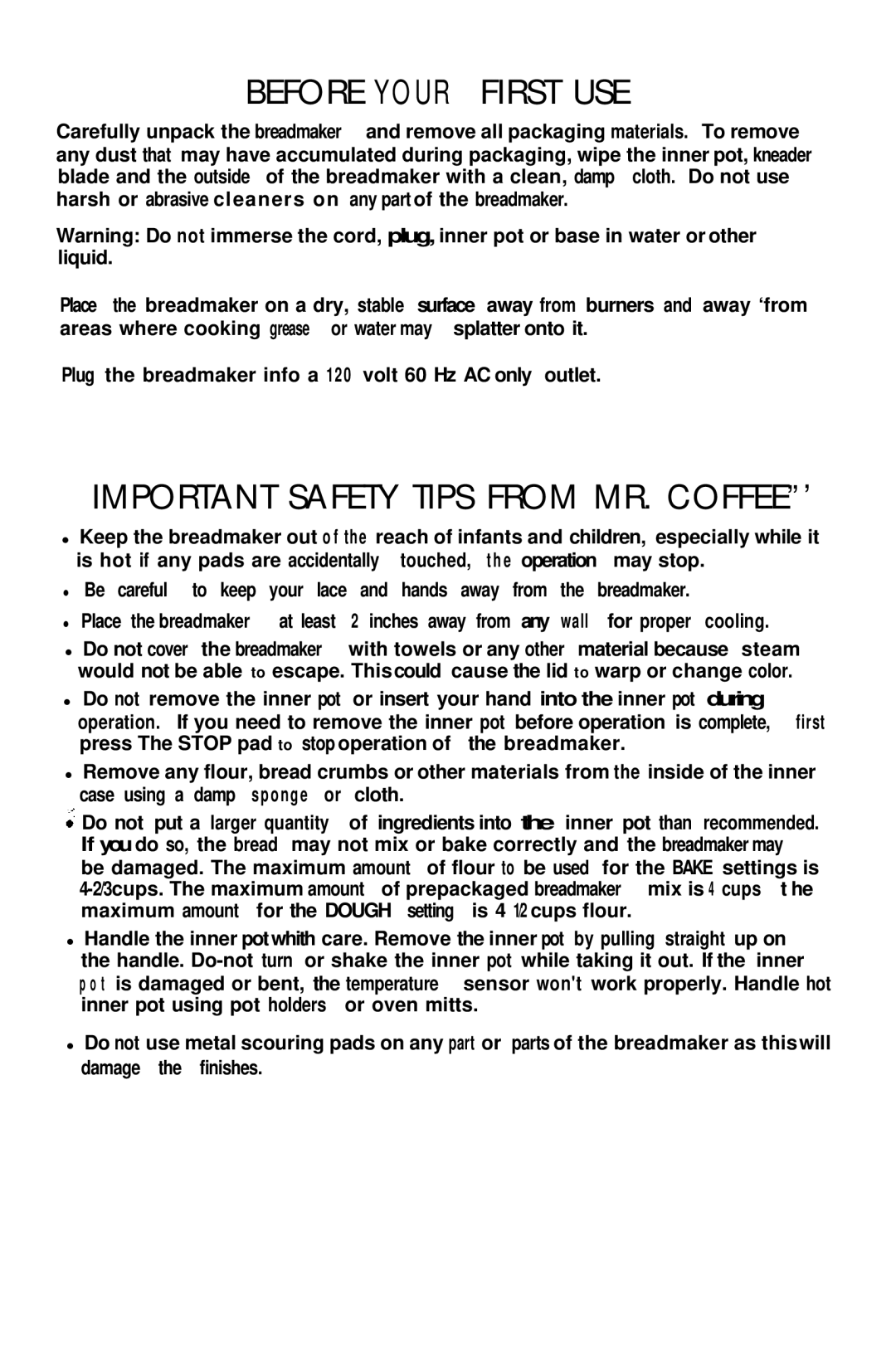 Mr. Coffee BMR 200 instruction manual Before Your First USE, Important Safety Tips from MR. COFFEE’ 