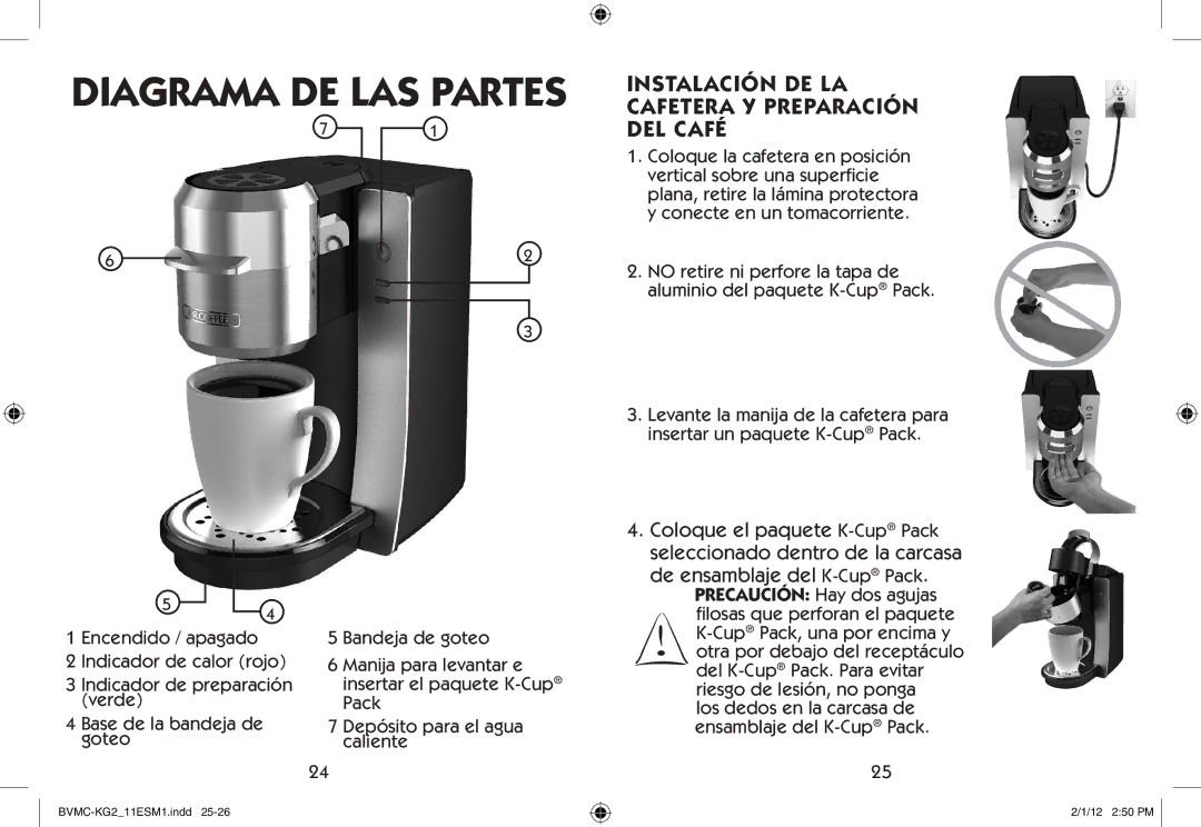 Mr. Coffee BVMC-KG2 manual Diagrama DE LAS Partes 