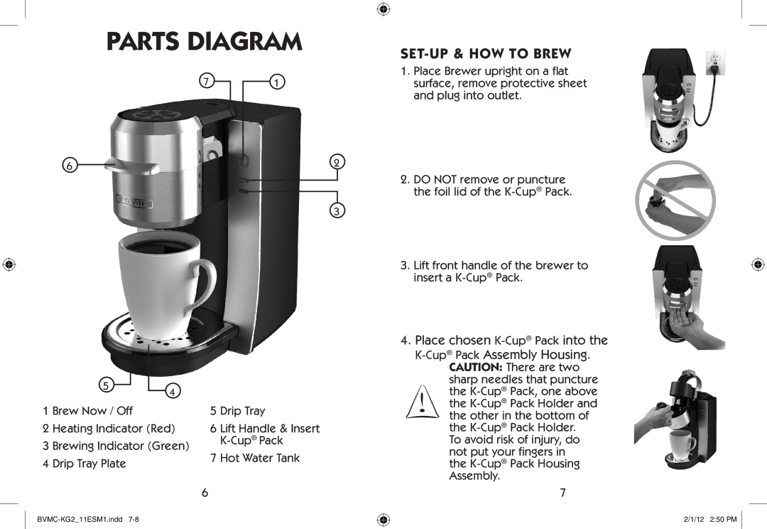 Mr. Coffee BVMC-KG2 manual Parts Diagram, Set-up & how to brew 