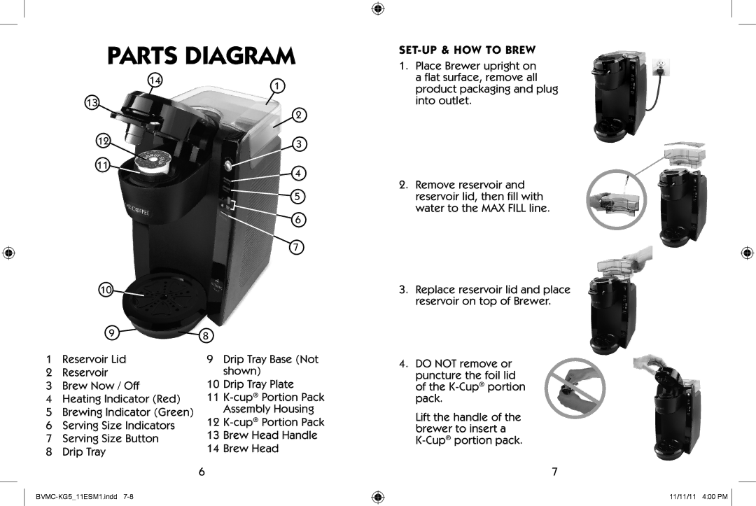 Mr. Coffee BVMC-KG5 user manual Parts Diagram, SET-UP & HOW to Brew 