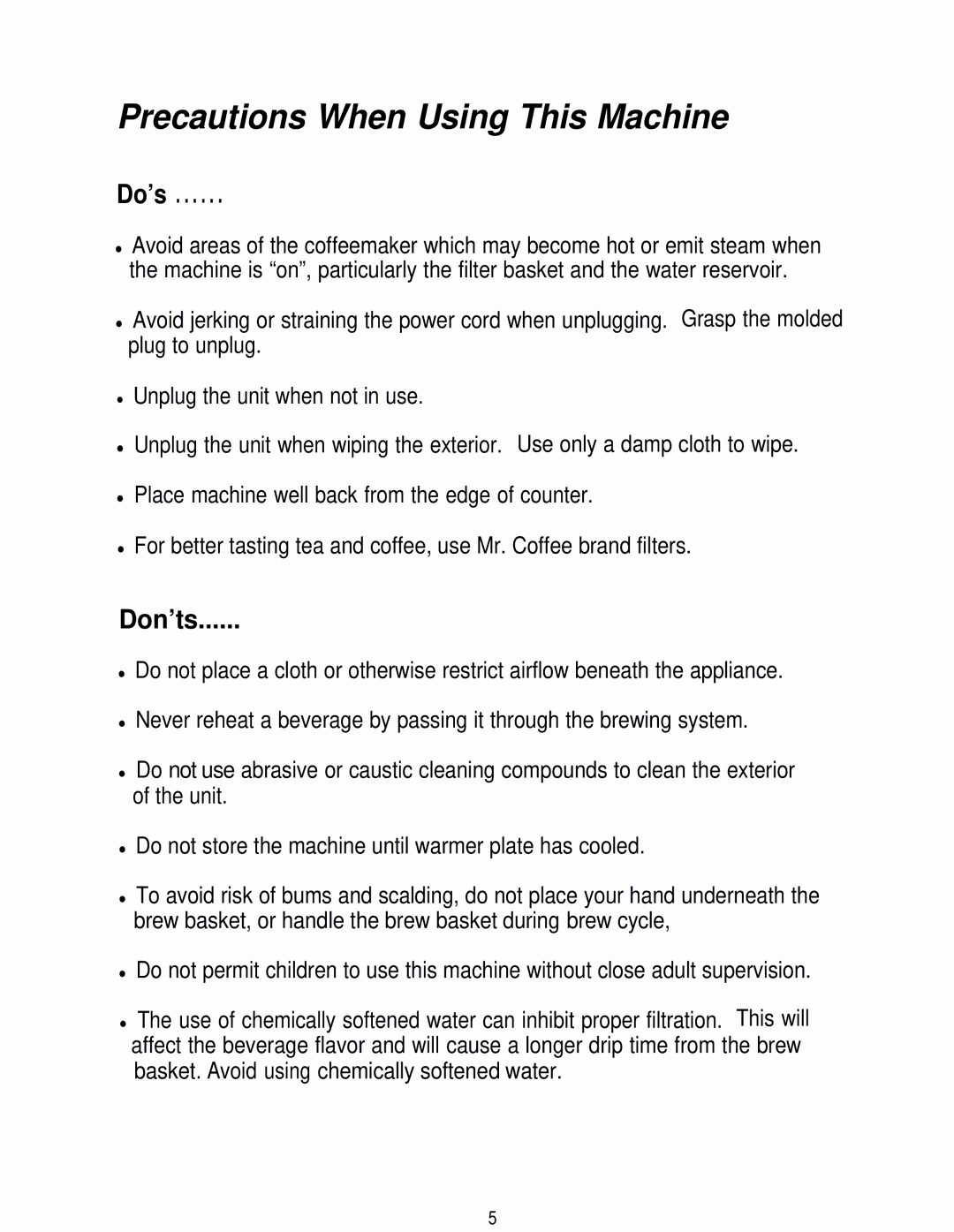 Mr. Coffee CC12A, CCX20 manual Precautions When Using This Machine 