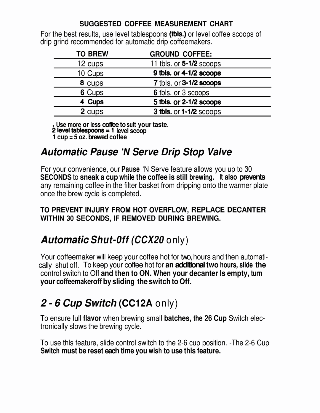 Mr. Coffee Automatic Pause ‘N Serve Drip Stop Valve, Automatic Shut-0ffCCX20 only, 2 - 6 Cup Switch CC12A only, 4cups 