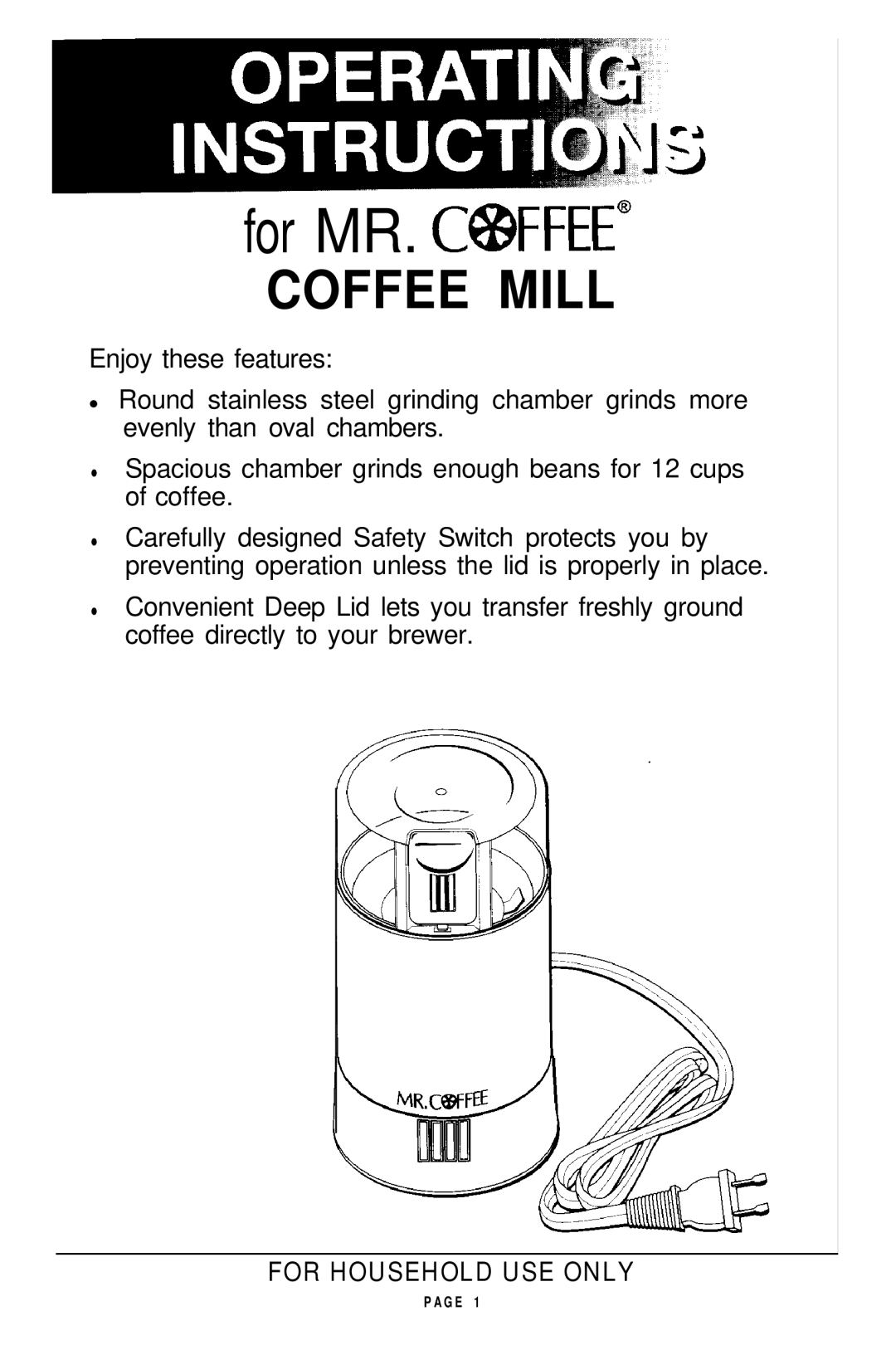 Mr. Coffee COFFEE MILL manual For MR. Coffee 