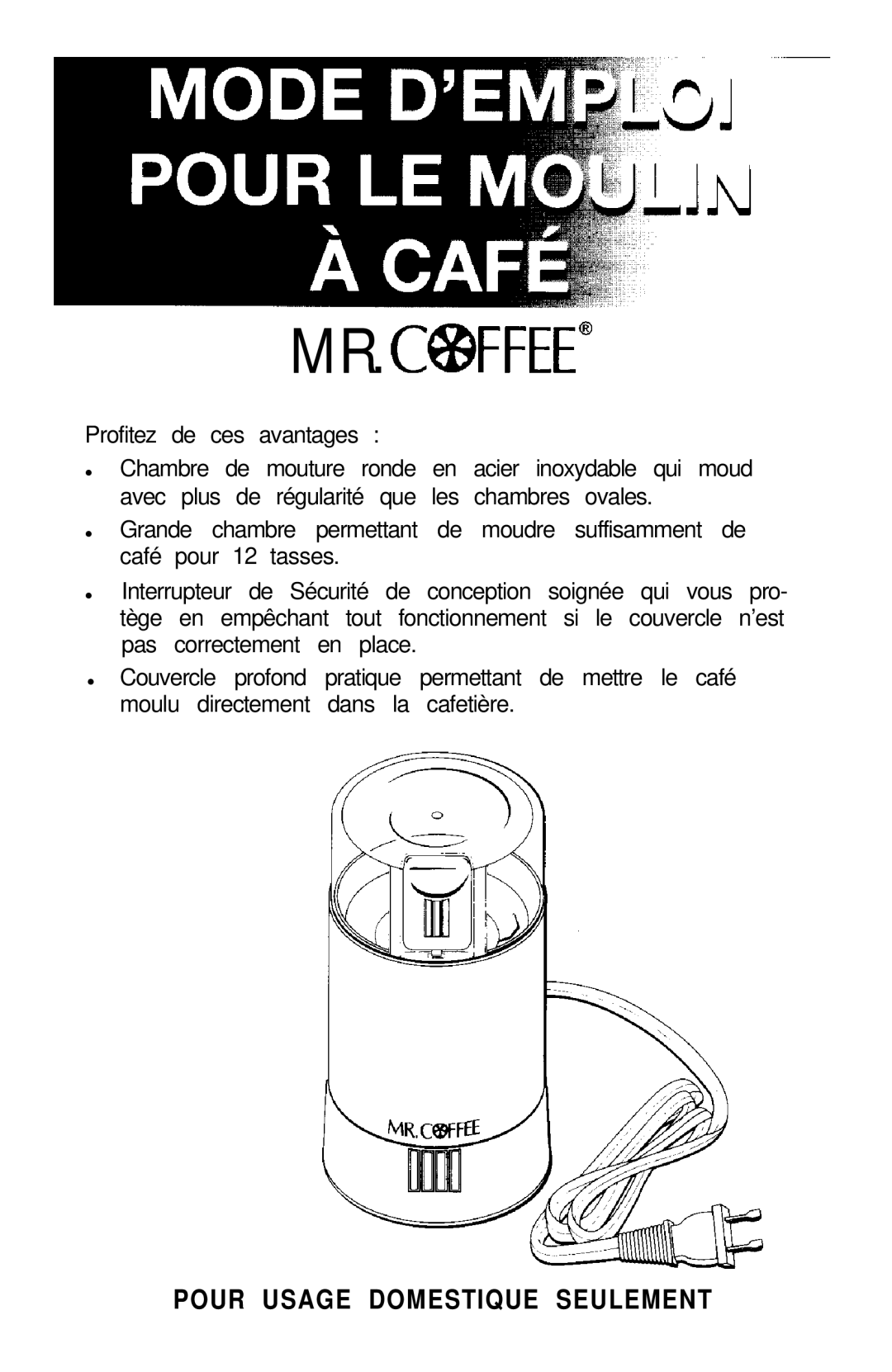 Mr. Coffee COFFEE MILL manual Mr. C@Ffee 