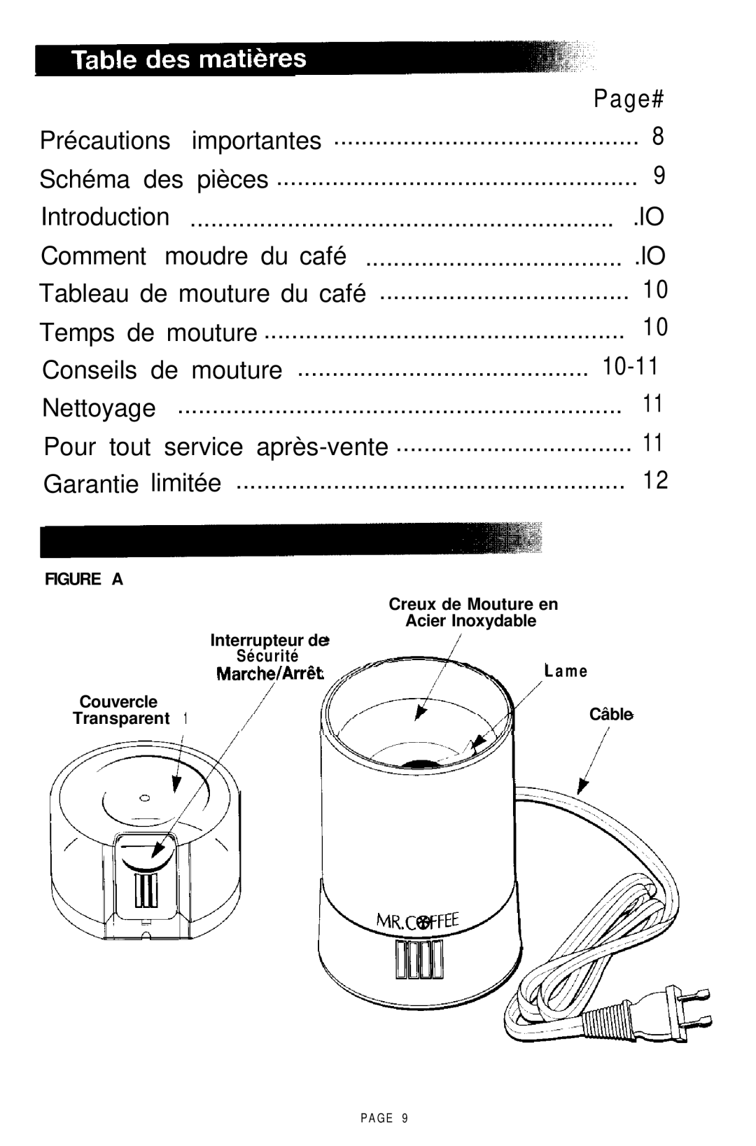 Mr. Coffee COFFEE MILL manual Temps de mouture 