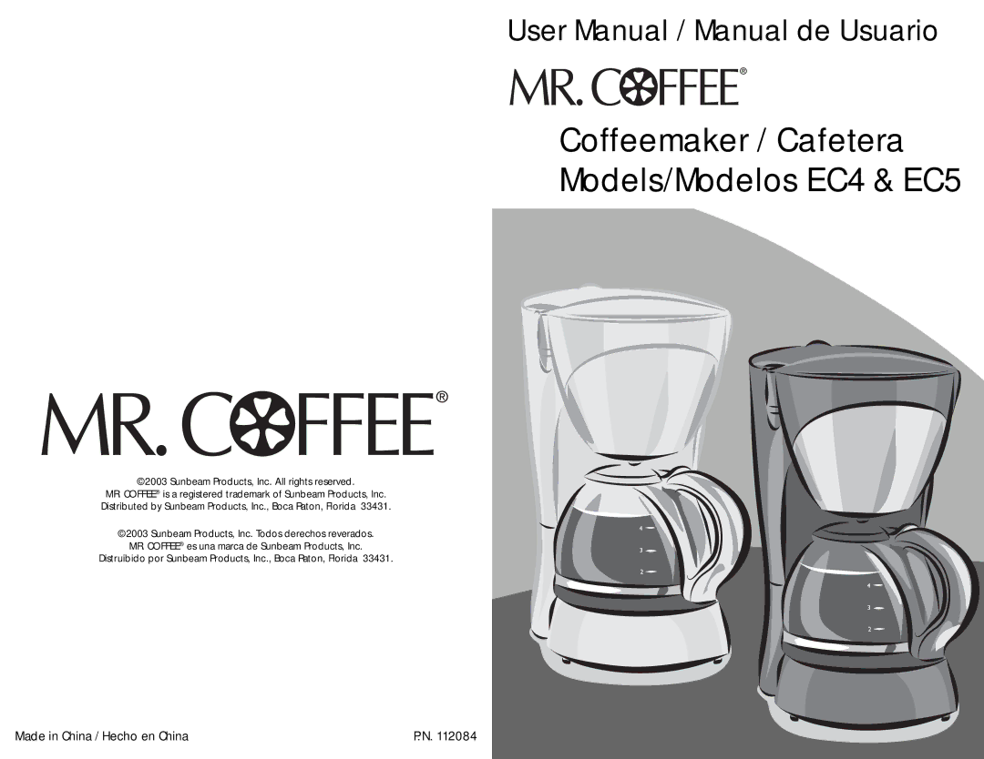 Mr. Coffee user manual Coffeemaker / Cafetera Models/Modelos EC4 & EC5 