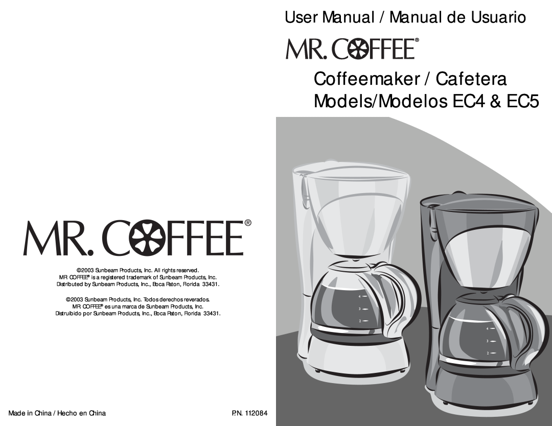 Mr. Coffee user manual Coffeemaker / Cafetera Models/Modelos EC4 & EC5, User Manual / Manual de Usuario 