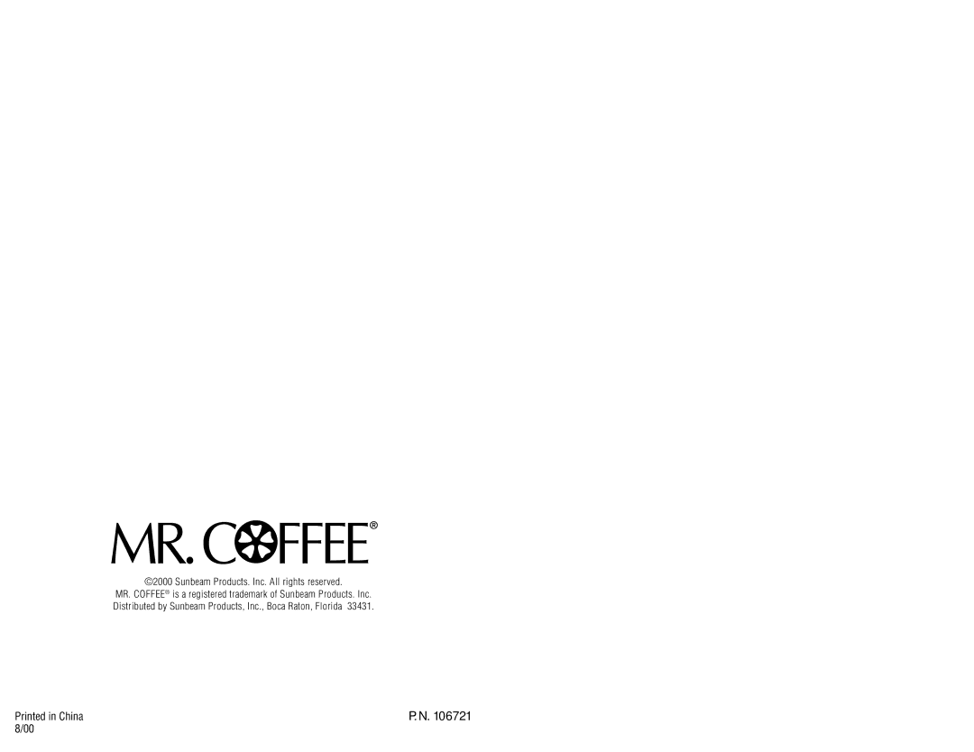 Mr. Coffee ECM10 instruction manual Sunbeam Products. Inc. All rights reserved 