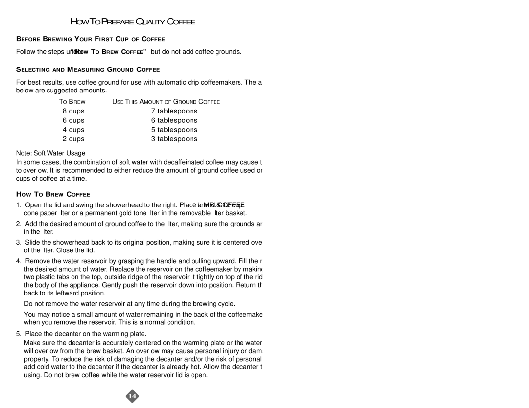 Mr. Coffee ECM21 Before Brewing Your First CUP of Coffee, Selecting and Measuring Ground Coffee, HOW to Brew Coffee 