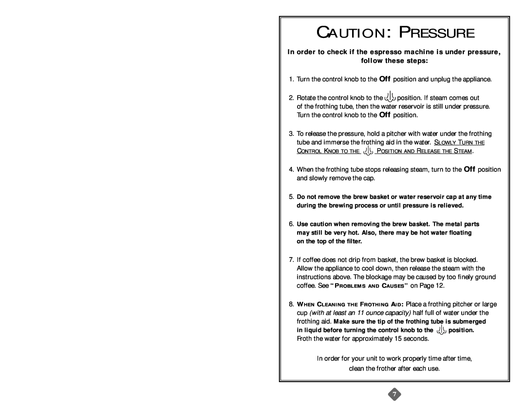 Mr. Coffee ECM21 instruction manual Caution Pressure, follow these steps 