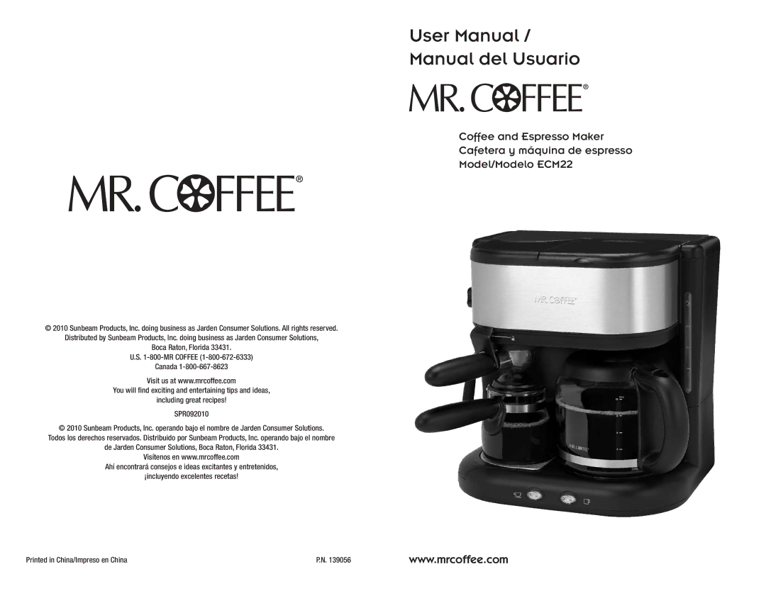 Mr. Coffee ECM22 user manual Manual del Usuario 