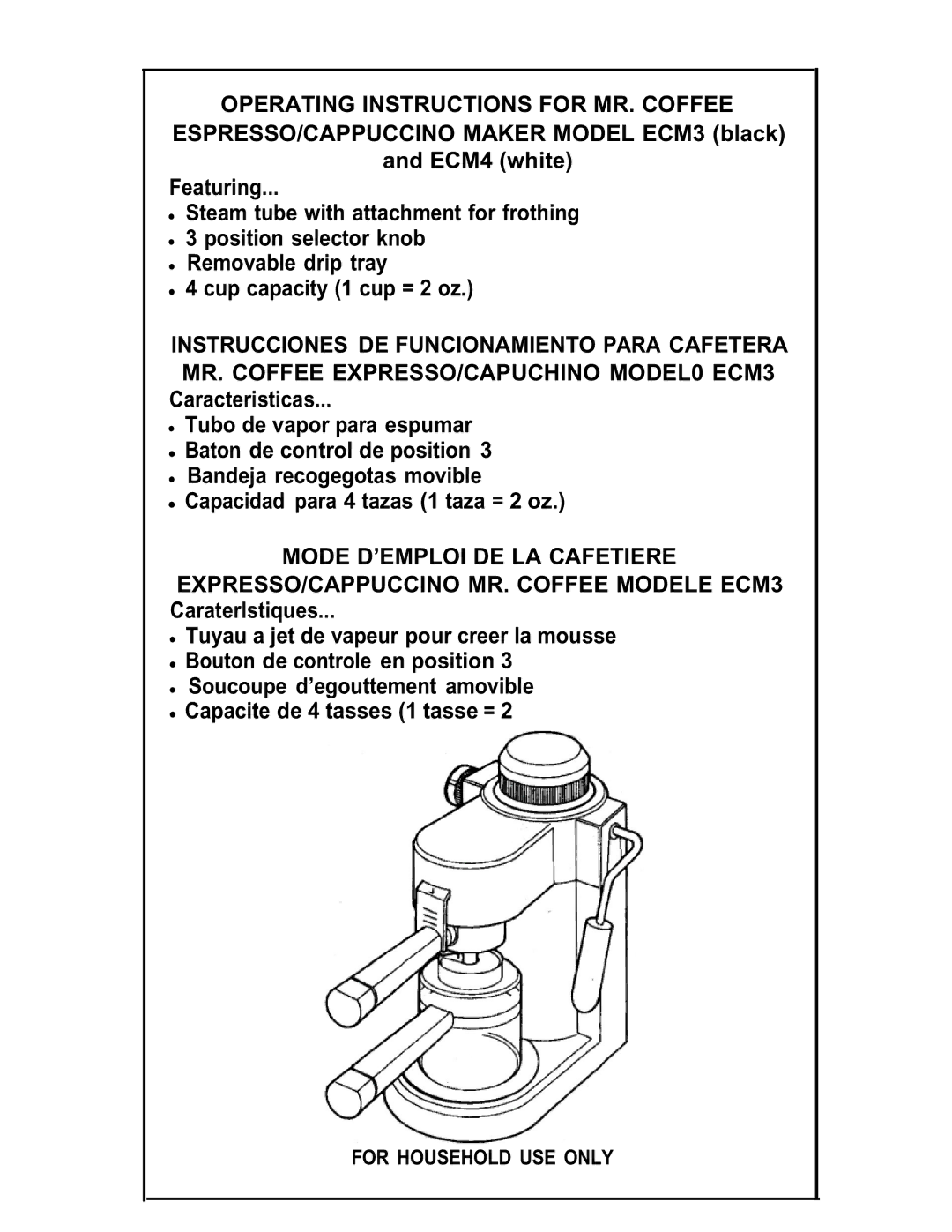 Mr. Coffee ECM3 manual Operating Instructions for MR. Coffee 