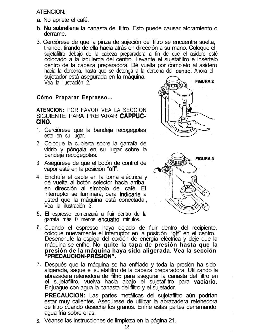 Mr. Coffee ECM3 manual Atencion, Cómo Preparar Espresso 