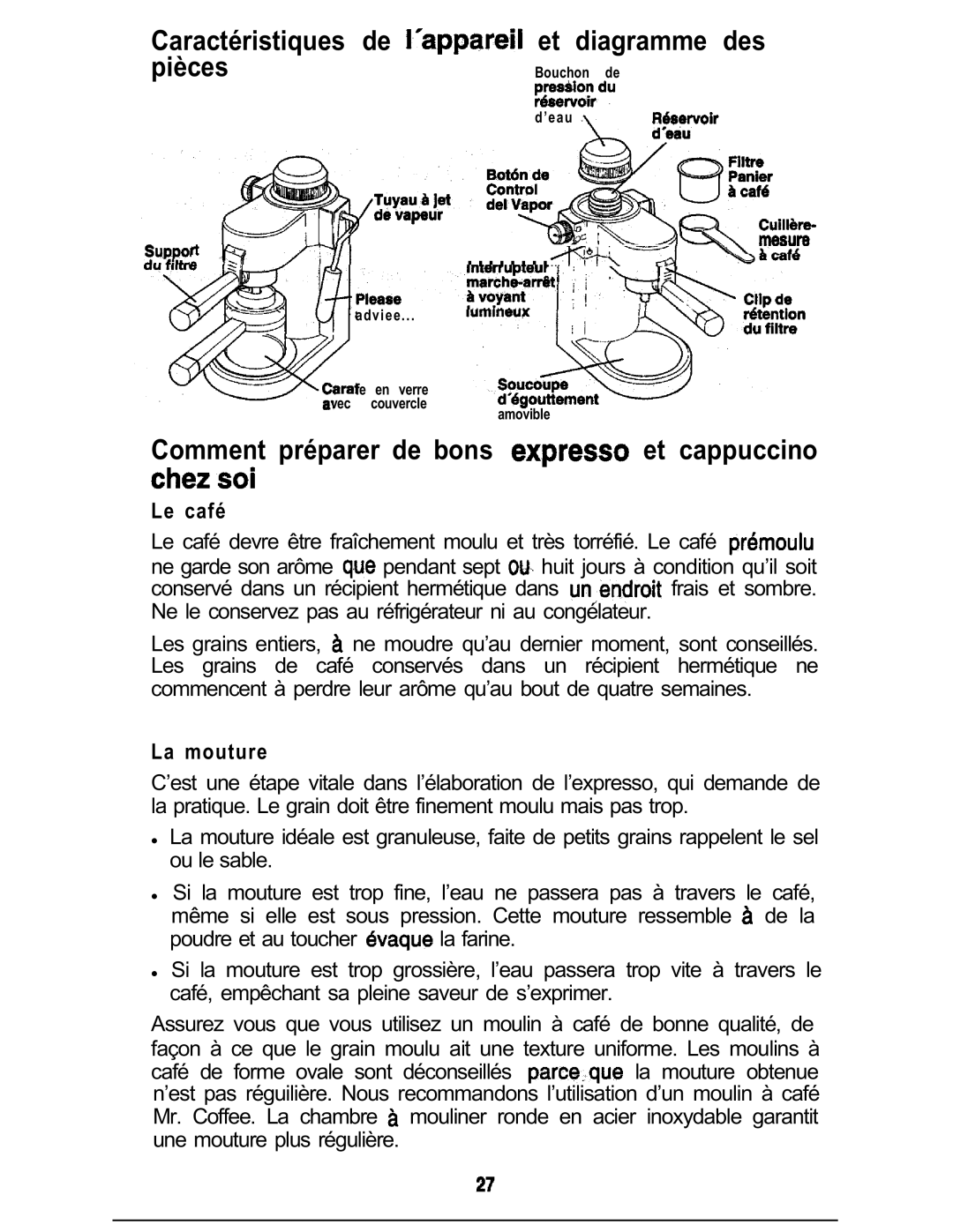 Mr. Coffee ECM3 manual Le café, La mouture 