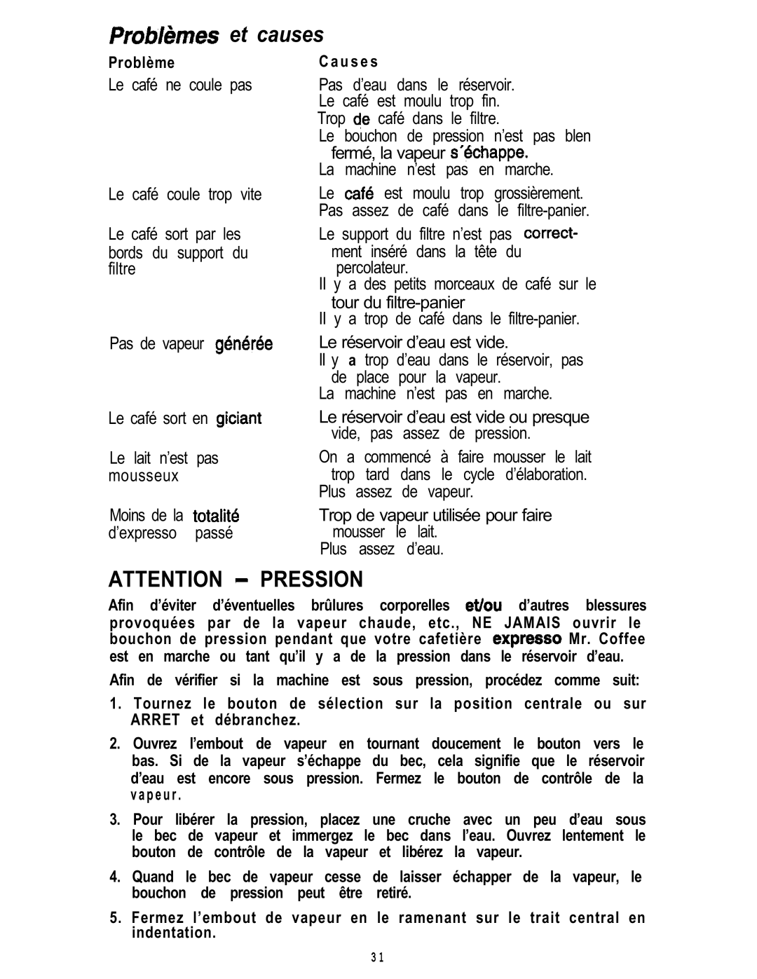 Mr. Coffee ECM3 manual Et causes, ’eau 