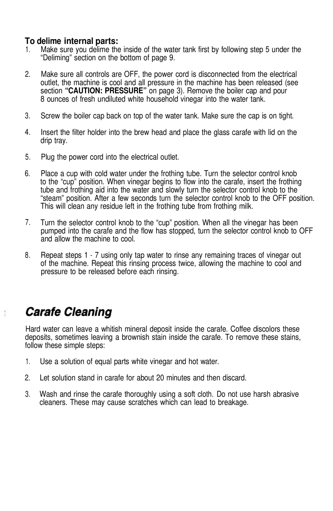 Mr. Coffee ECM9 manual To delime internal parts 